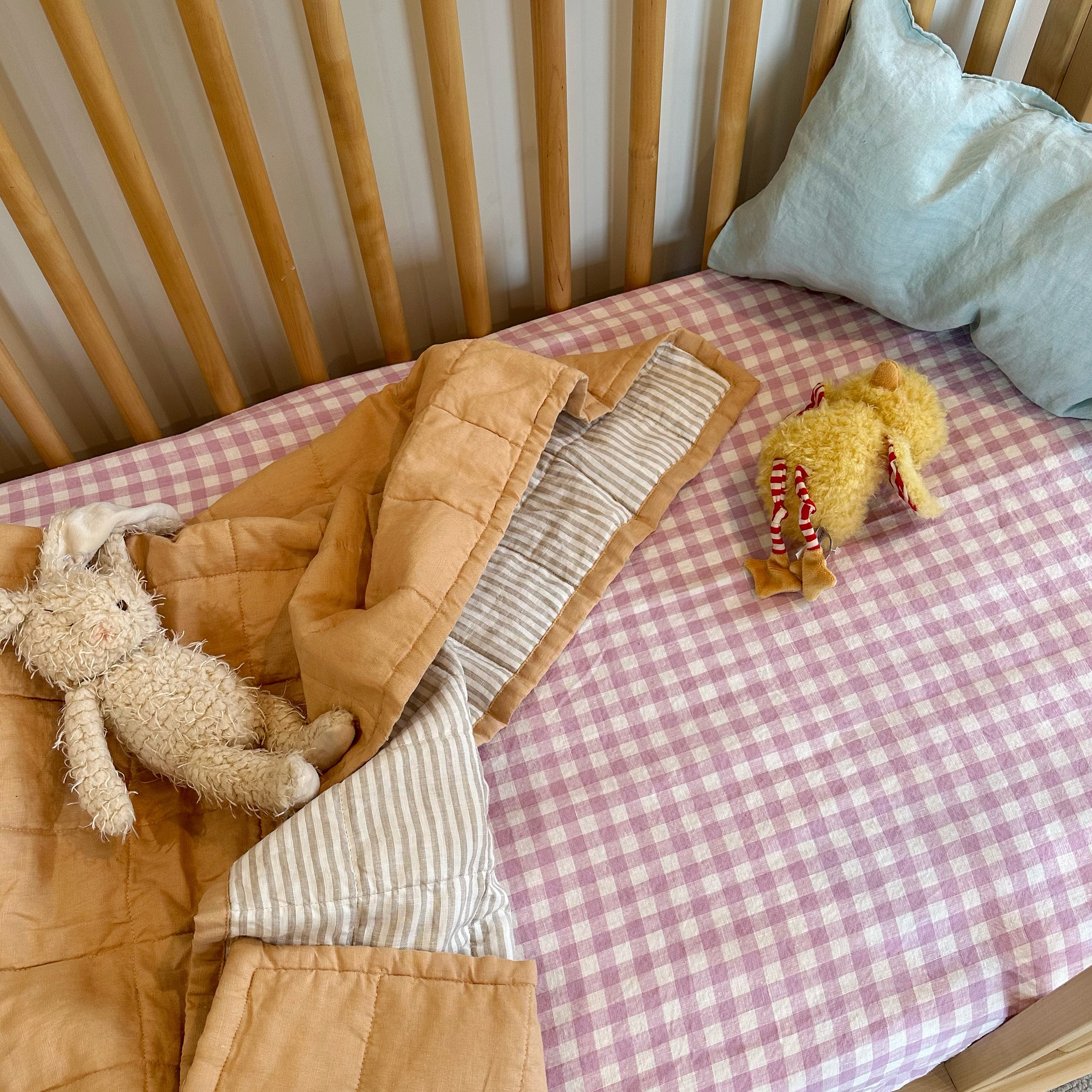 Linen baby quilt sale