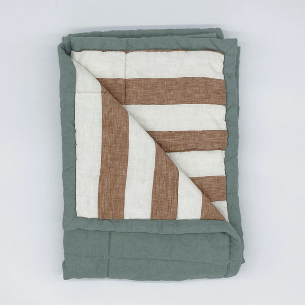 Linen Baby Quilt (Sage/Tobacco Stripe)