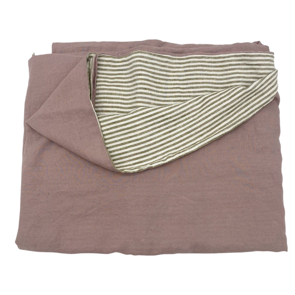 Linen Duvet Cover (Olive Stripe/Mauve)