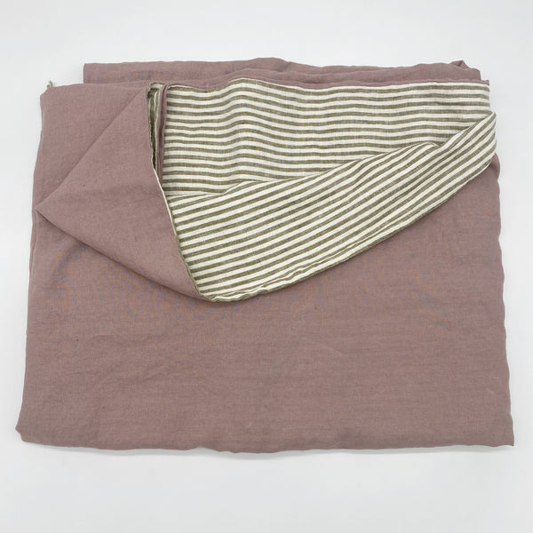 Linen Duvet Cover (Olive Stripe/Mauve)